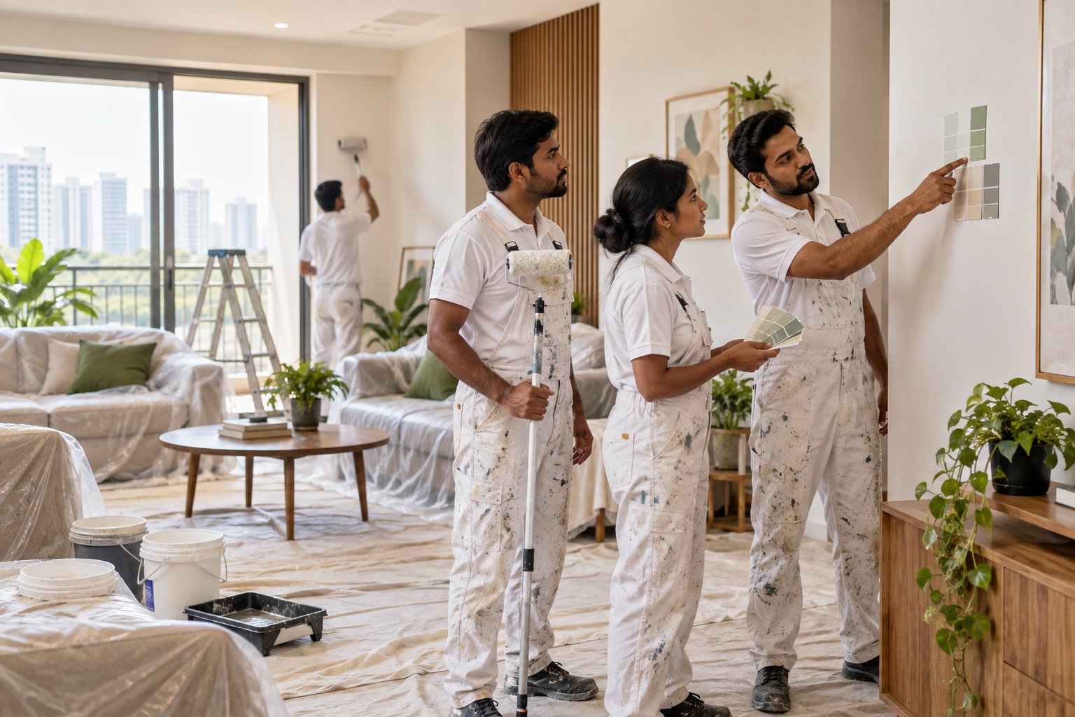 Kailash Painter team working on a project in Gurgaon